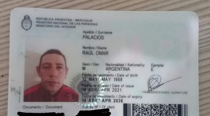 SE ENCONTRÓ UN DNI A NOMBRE DE RAÚL OMAR PALACIO