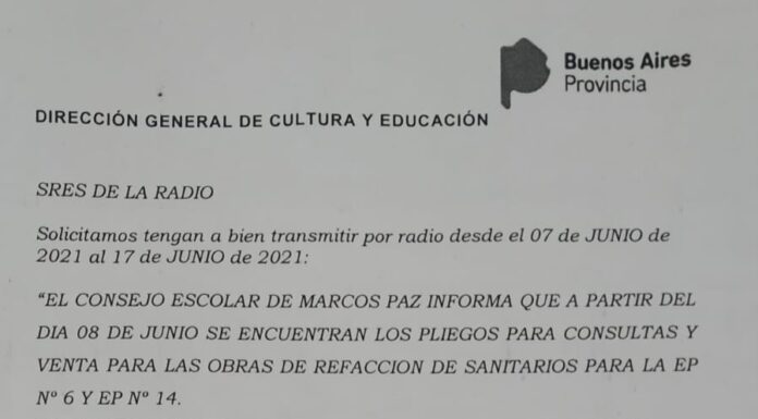 COMUNICADO DEL CONSEJO ESCOLAR POR REFACCIONES DE SANITARIOS EN EP 6 Y 14