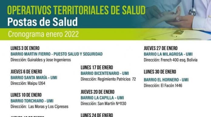 CRONOGRAMA DE POSTAS SANITARIAS PARA ENERO 2022