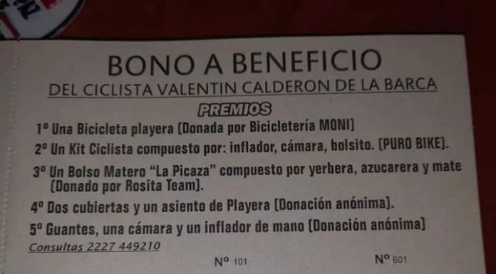 SE VENDE UN BONO A BENEFICIO DEL CICLISTA VALENTÍN CALDERÓN